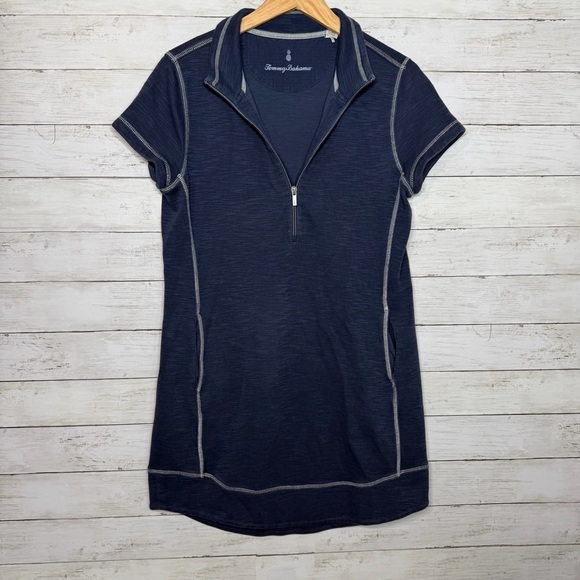 Tommy Bahama Tobago Bay 1/2 Zip Short Sleeve Dress Blue Size Medium - Picture 2 of 8